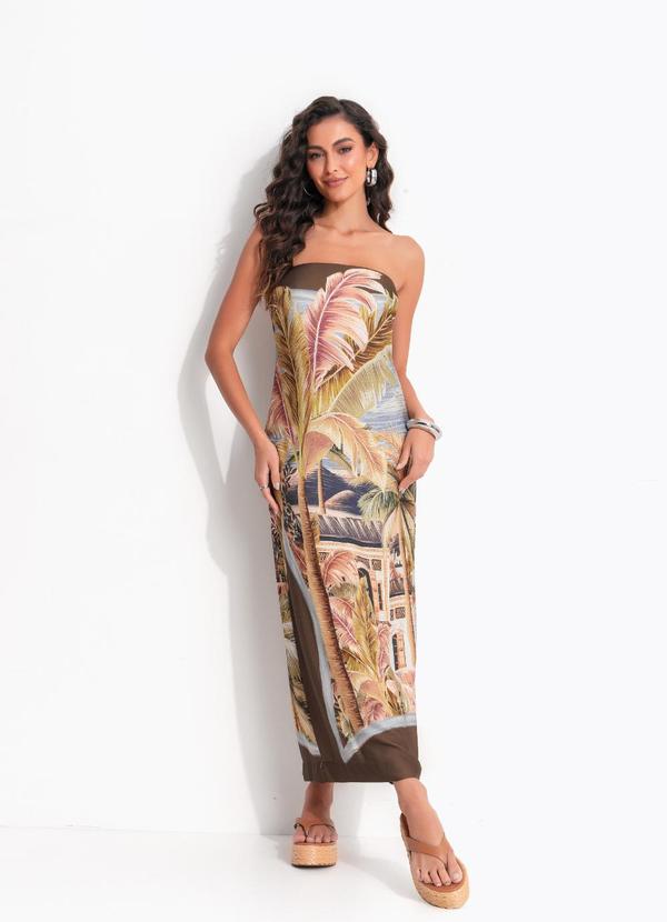 Vestido Longo sem Alça Lenço Rio Paraíso Marrom