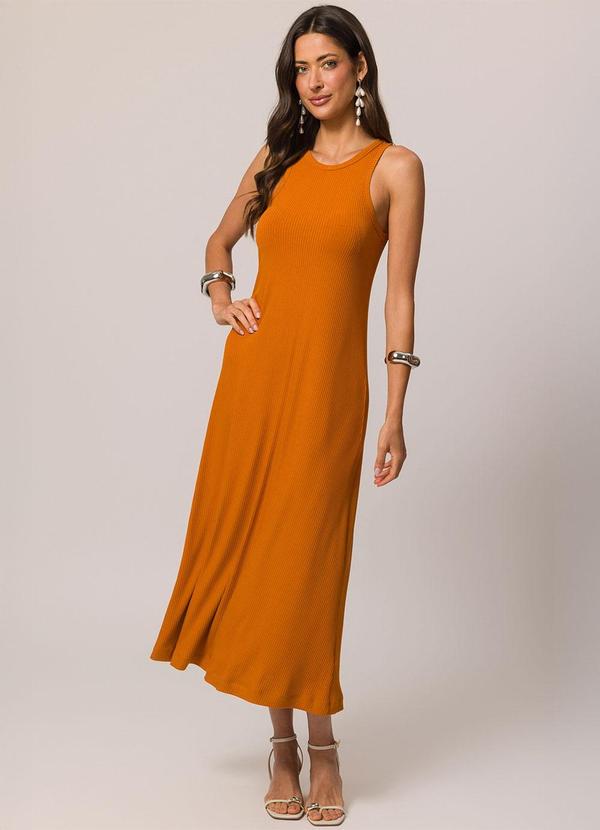 Vestido Longo sem Manga em Ribana Laranja