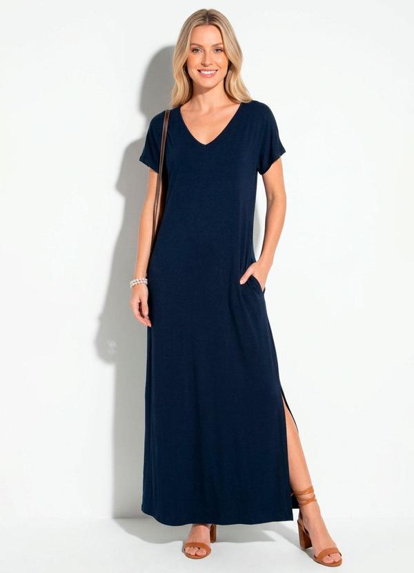 Vestido Longo Soltinho com Fenda Azul