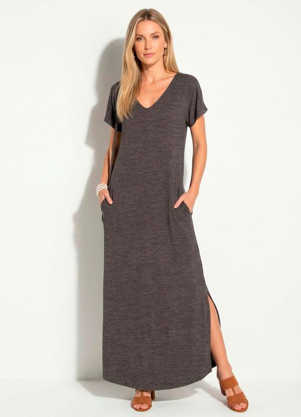 Vestido Longo Soltinho com Fenda Mescla Chumbo