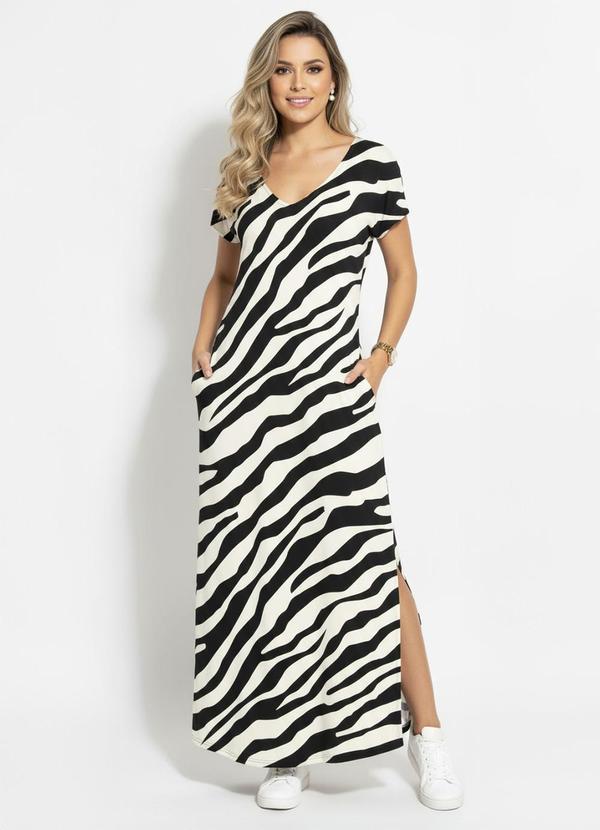 Vestido Longo Soltinho com Fenda Zebra