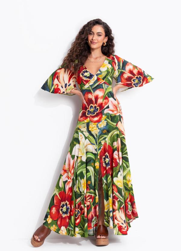 Vestido Longo Sonho de Flor Verde