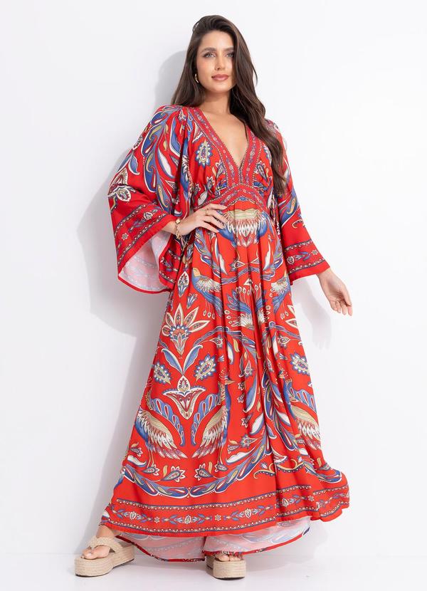 Vestido Longo Sonho de Pavão Vermelho