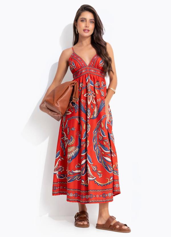 Vestido Longo Sonho de Pavão Vermelho