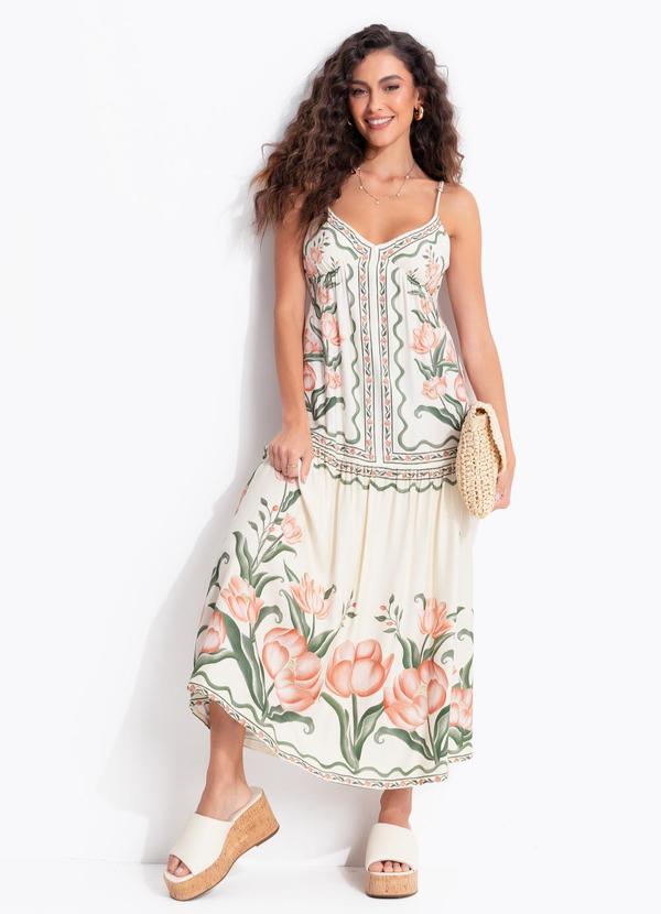 Vestido Longo Sonho de Tulipas Bege