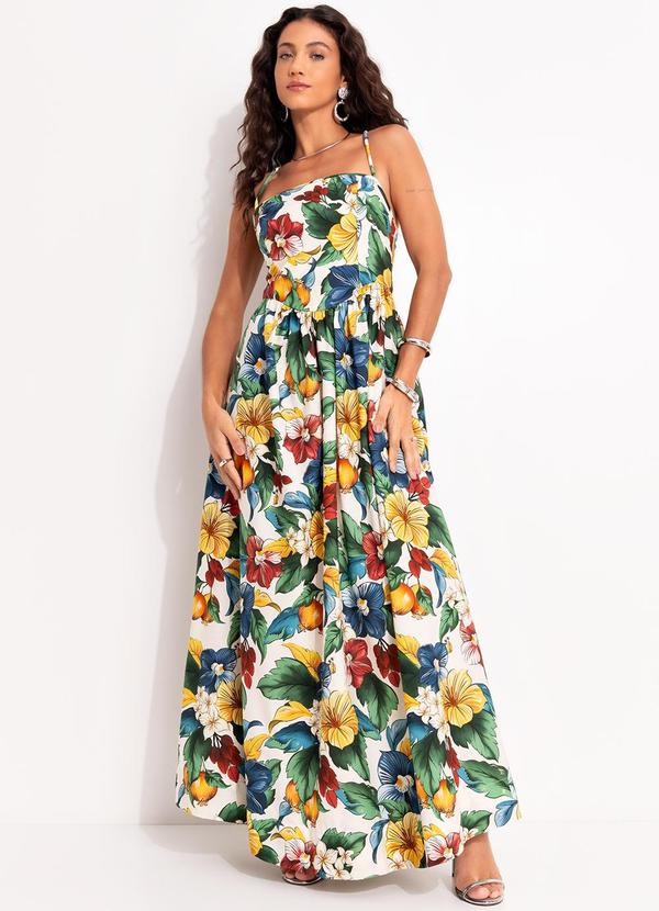 Vista 2 Vestido Longo Tropicalzinho Bege FARM FARM