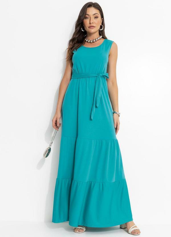 Vista 2 Vestido Longo Turquesa com Babados Moda Pop Moda Pop