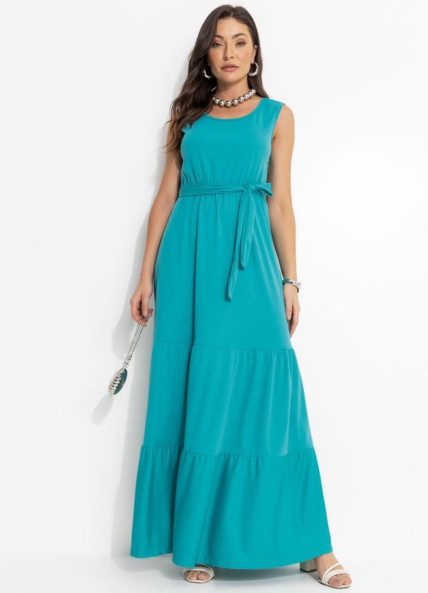 Vestido Longo Turquesa com Babados