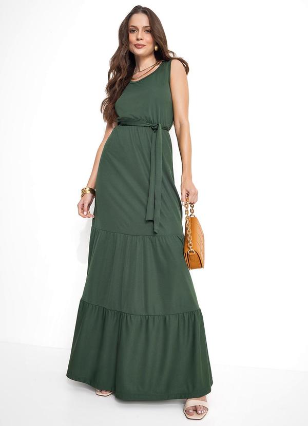 Vista 2 Vestido Longo Verde com Babados Moda Pop Moda Pop