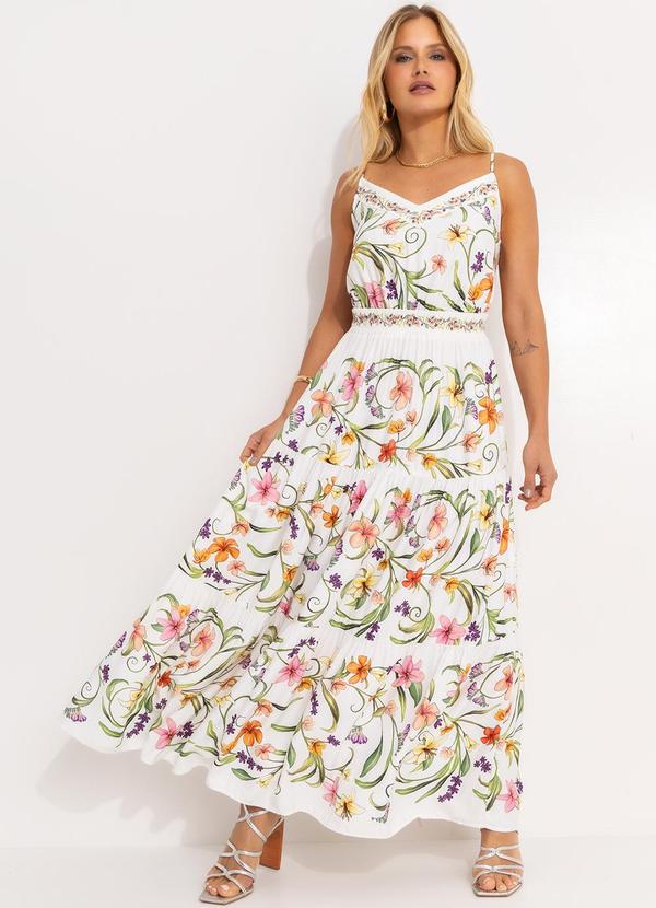 Vestido Longo Vestida de Flor Off White