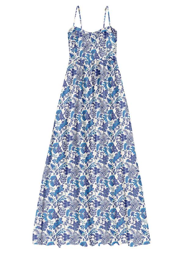 Vestido Longo Viscose Estampada Azul