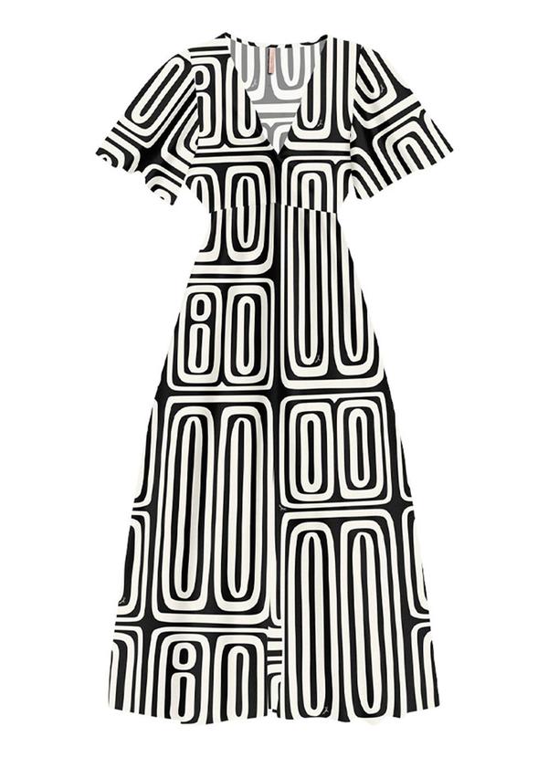 Vestido Longo Viscose Estampada Preto