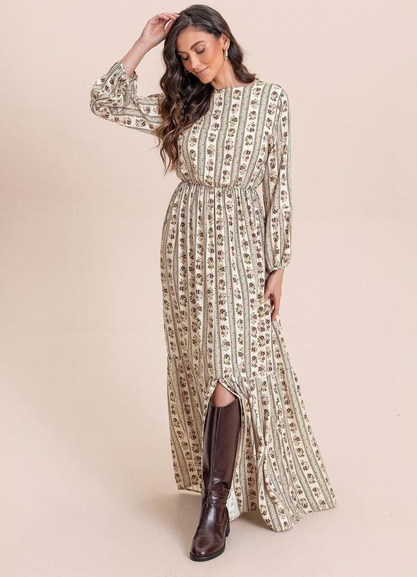 Vestido Longo Viscose Lurex Bege
