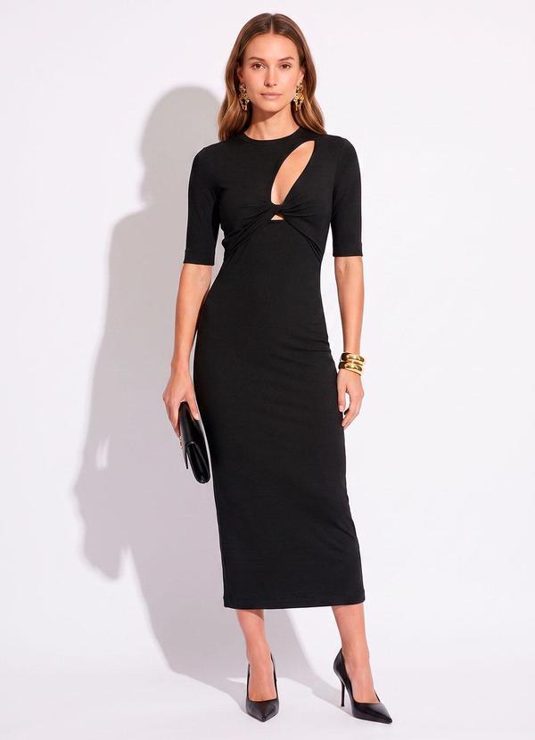 Vestido Malha Canelada Preto