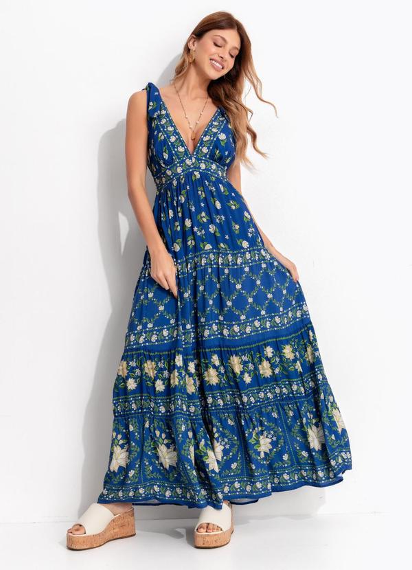 Vestido Marias Jardim de Azaleias Azul