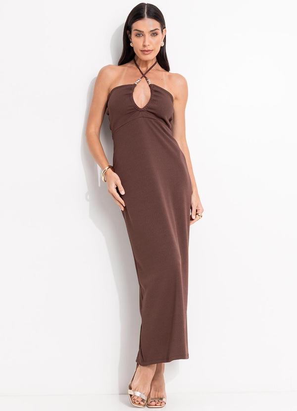 Vista 2 Vestido Marrom em Malha Anarruga Quintess Quintess