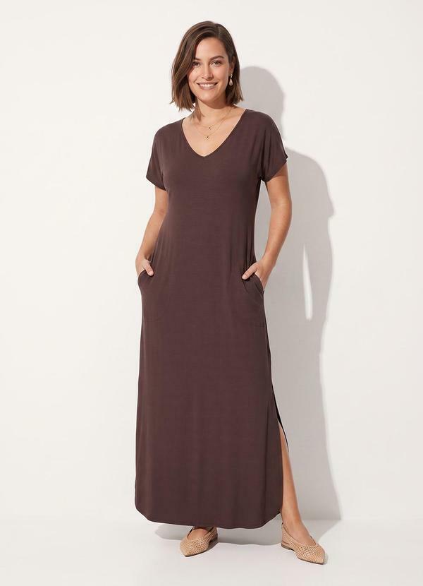 Vestido Marrom em Malha de Viscose