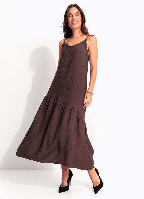 Vestido Marrom Viscose Plana Sarjada