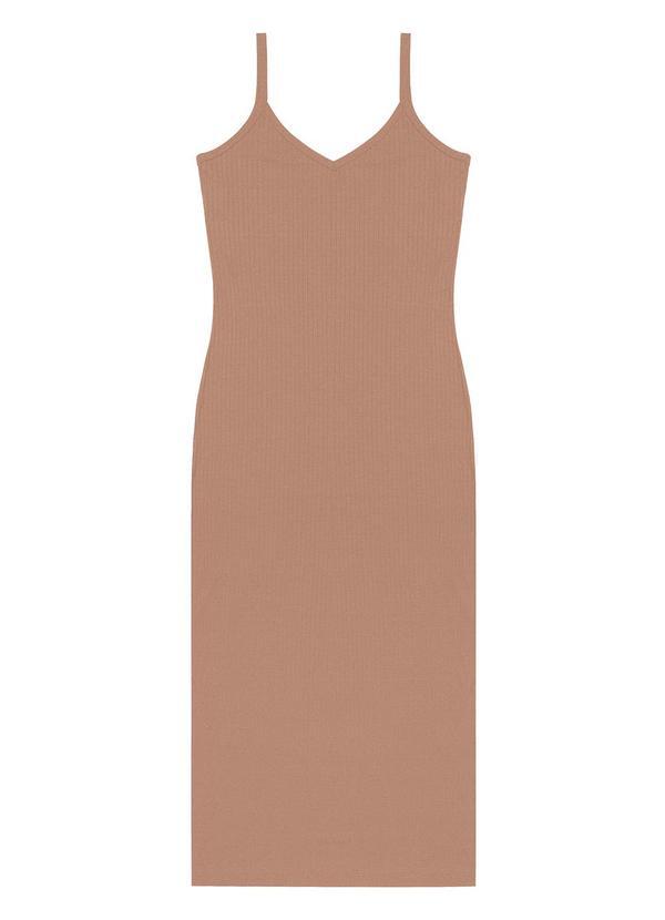 Vestido Midi em Ribana Canelada Marrom