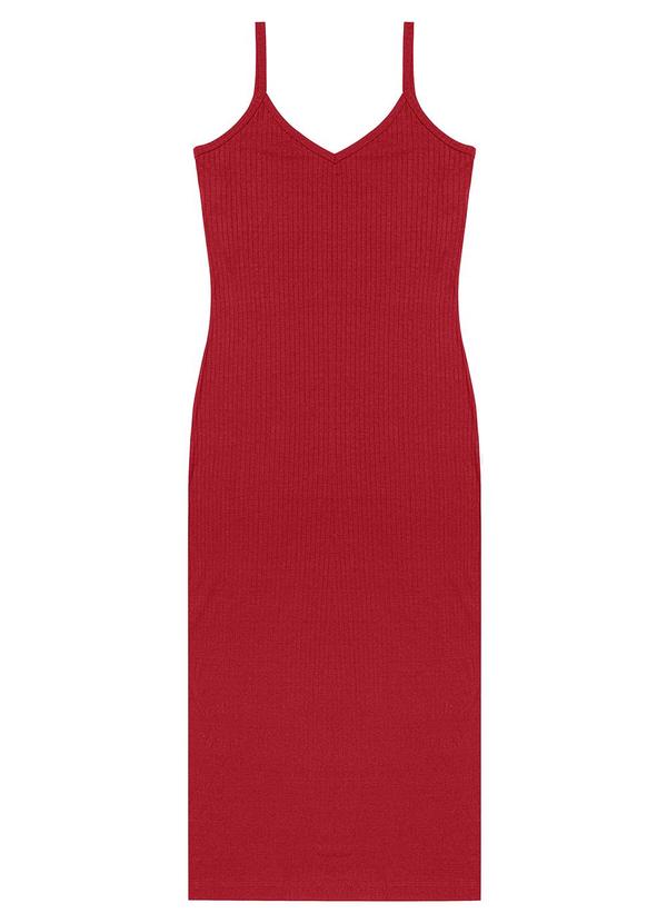 Vestido Midi em Ribana Canelada Vermelho