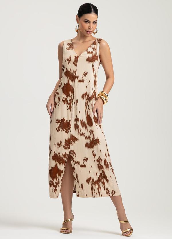 Vestido Midi em Viscose Bege