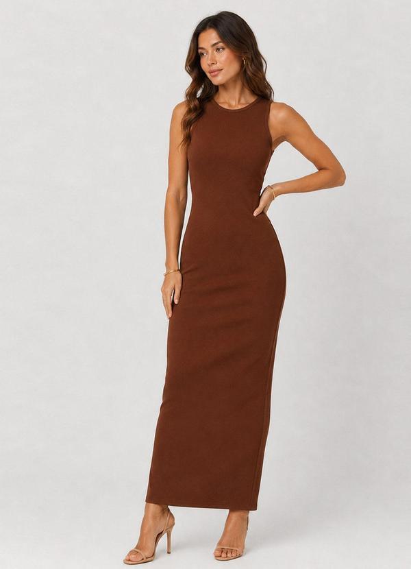 Vestido Midi Feminino em Ribana Marrom