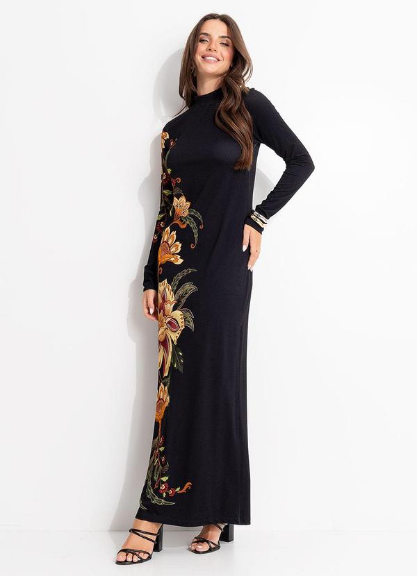 Vestido Midi Jardim Majestoso Preto