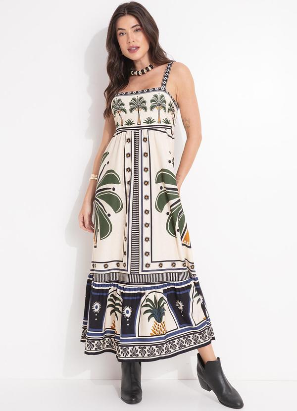 Vestido Midi Jardim Tropical Bege