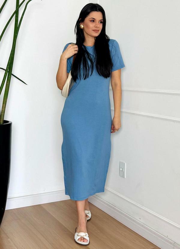 Vista 2 Vestido Midi Malha com Fenda Lateral Azul Doce Tom Doce Tom