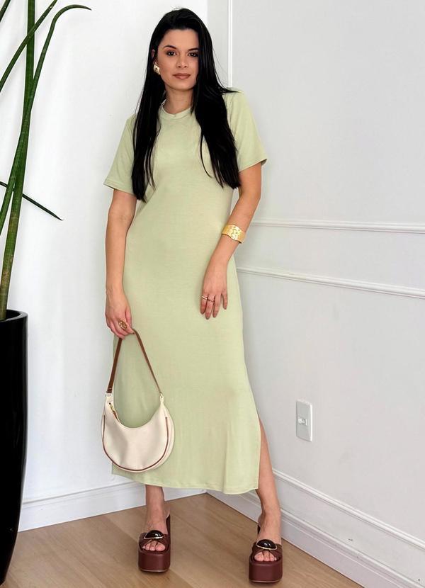 Vista 2 Vestido Midi Malha com Fenda Lateral Verde Doce Tom Doce Tom