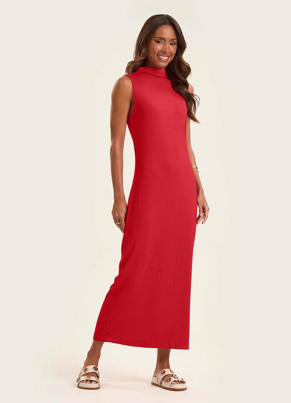 Vista 2 Vestido Midi Ribana Canelada Vermelho Rovitex Rovitex