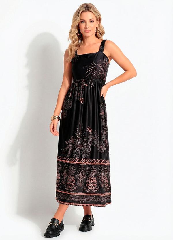 Vestido Abacaxi Tropical Preto em Malha Fria