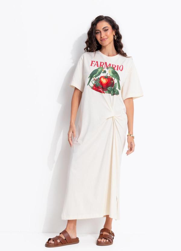 Vestido Nó Pássaros Tomate Bege