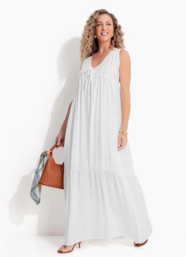 Vestido Off White em Viscose Plana