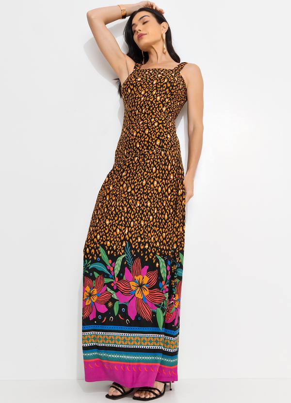 Vestido Onça Floral em Malha de Viscose