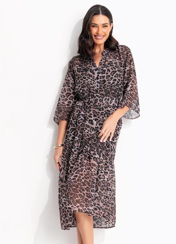 Vestido Onça Marrom em Tecido Chiffon