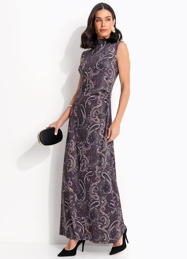 Vestido Paisley Roxo em Malha Fria