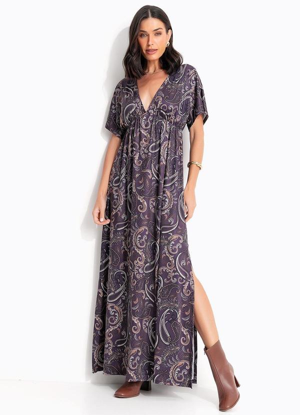 Vestido Paisley Roxo em Malha Fria