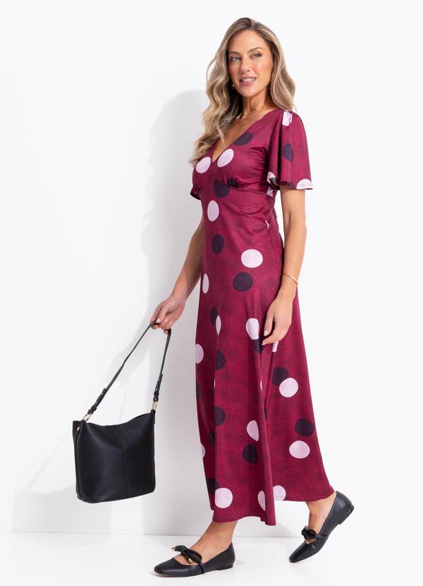 Vestido Poá Bordô em Malha Fria