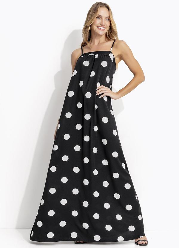 Vestido Poá Grande Preto em Poliéster