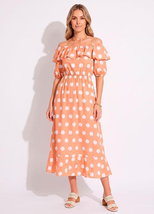 Vestido Poá Nude em Crepe Plano