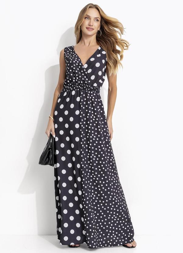 Vestido Poá Preto em Viscose Plana