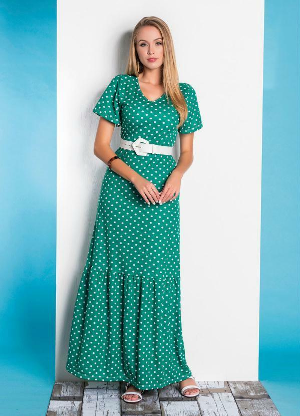 Vestido Poá Verde com Babado