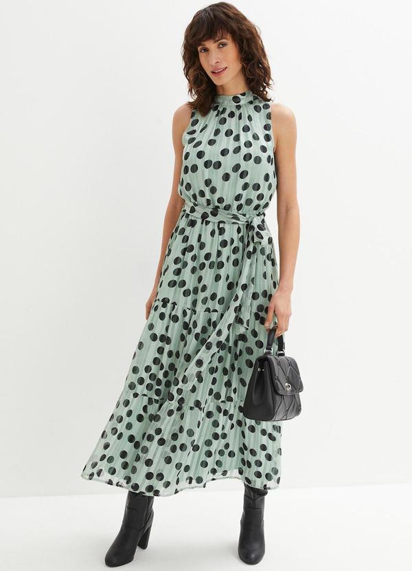 Vestido Poá Verde em Crepe Plano