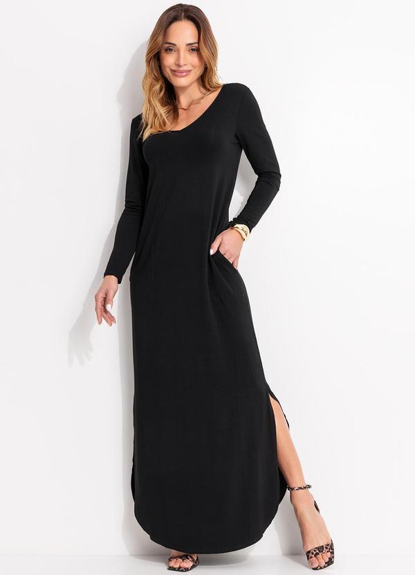 Vista 2 Vestido Preto com Fendas nas Laterais Quintess Quintess