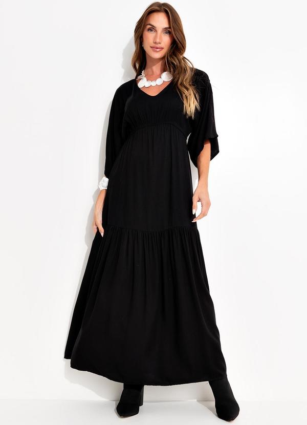 Vestido Preto em Viscose Plana Sarjada