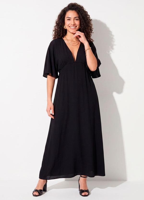 Vestido Preto Longo com Transparência no Decote