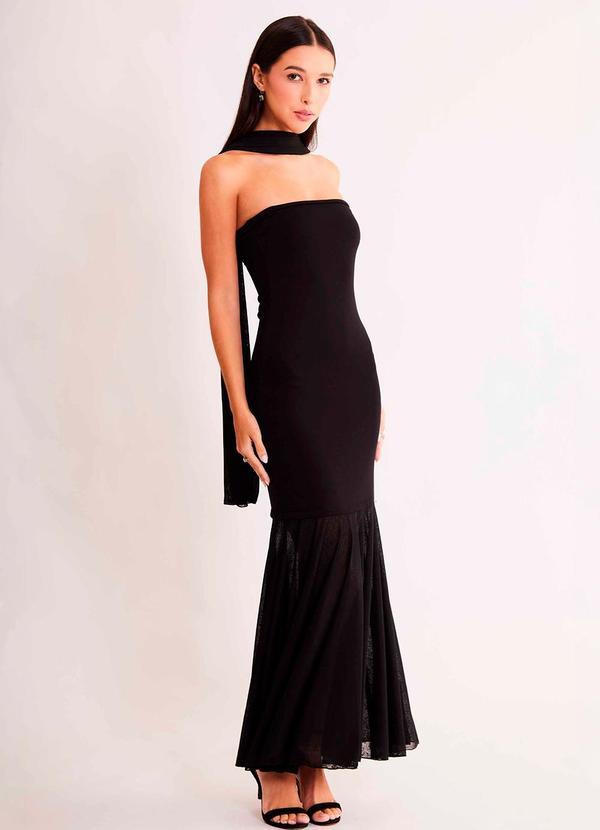 Vestido Tomara que Caia com Tule Preto