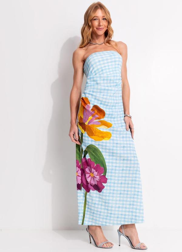 Vestido sem Alça Floralice Azul