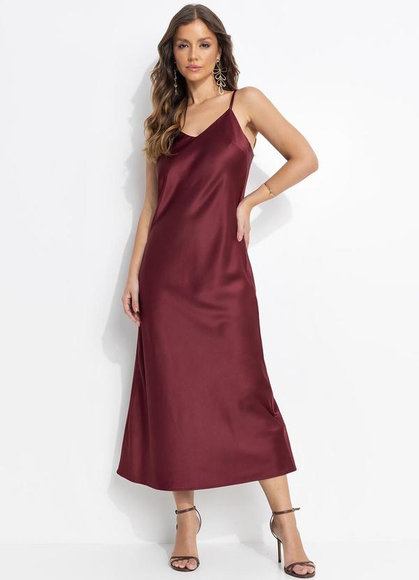 Vestido Slip Dress Bordô em Crepe Plano